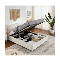 Lucky One Queen Size Storage Upholstered Hydraulic Platform Bed with Integrated Headboard, Chenille Fabric