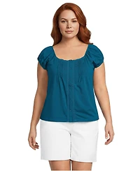 Lands' End Plus Sleeveless Lightweight Jersey Pintuck Button Front Blouse
