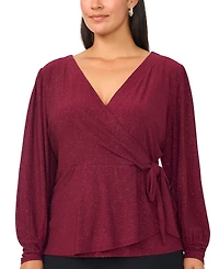 Msk Plus Faux-Wrap V-Neck Long-Sleeve Top