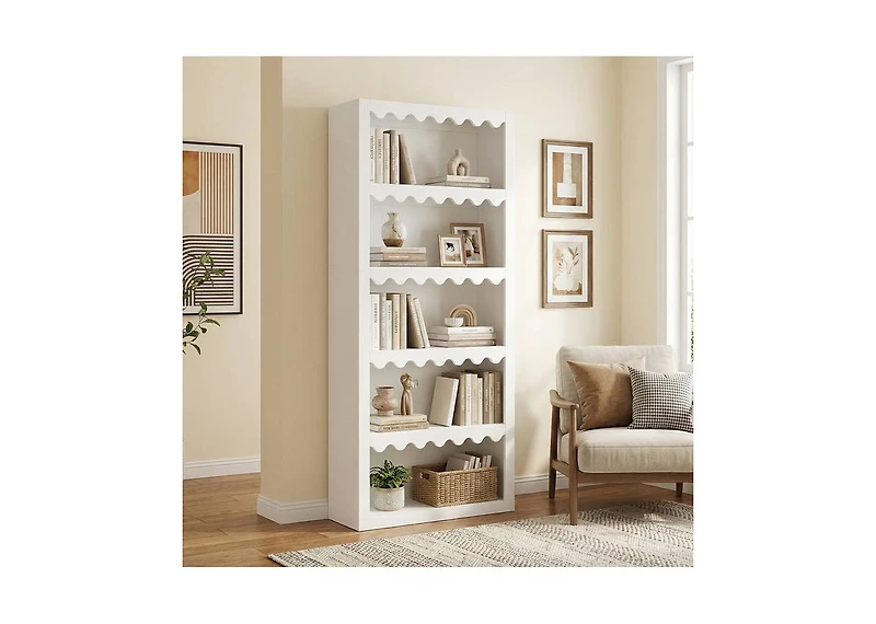 Tribesigns 70" Bookcase, Modern 5-Tier Bookshelf Storage Organizer with Scalloped Edges