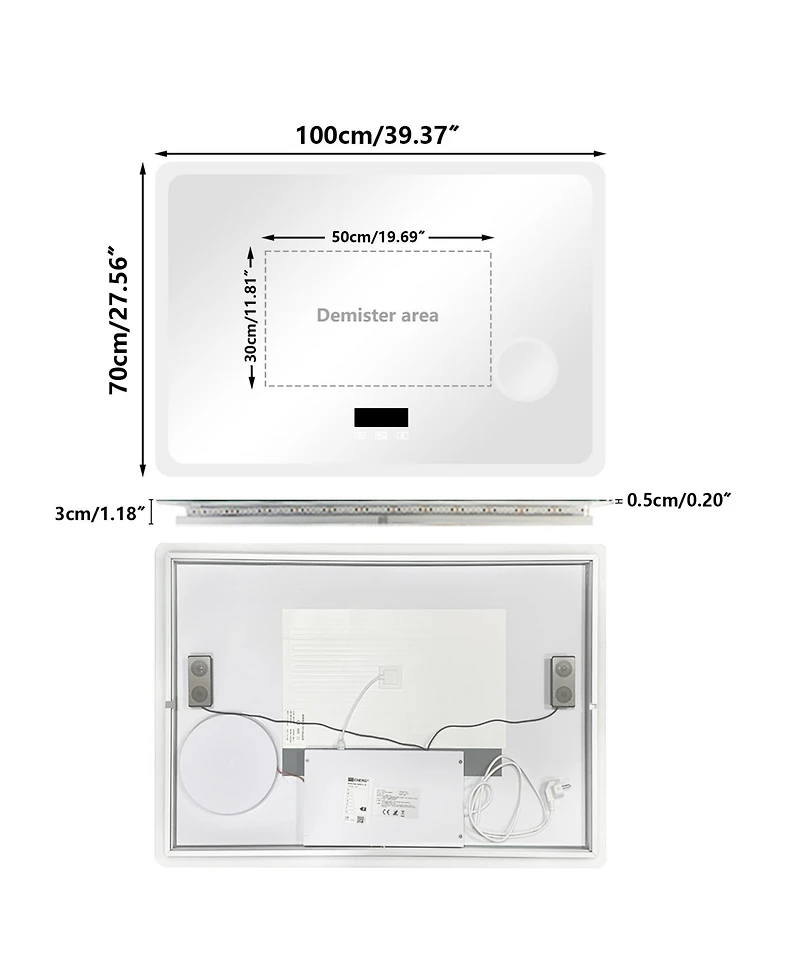 Luvodi Wall-Mounted 40"x24" Makeup Vanity Led-Bathroom-Mirror with Bluetooth Speaker, Time Display, Anti-Fog, Memory Function, Temperature