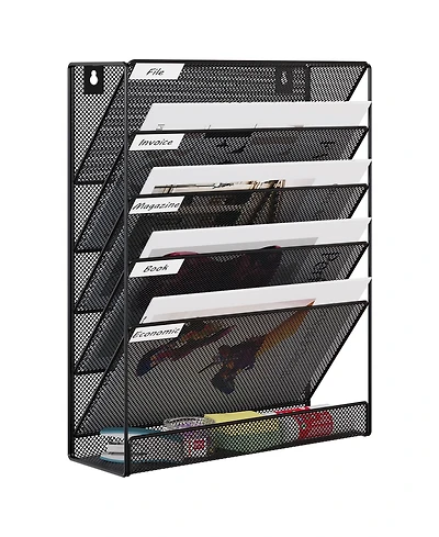 Danrong 5 Tier Mesh Wall File Holder Organizer with Classify Labels for Office Home Cubicle