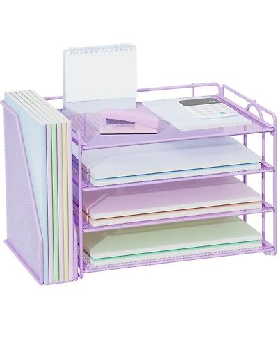 Danrong 4 Tier Paper Desk Organizer with Magazine Holder Office Storage