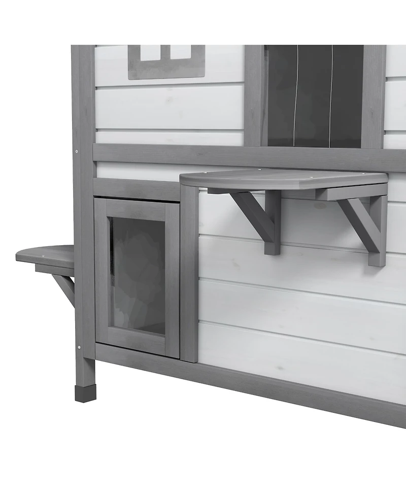 Ruie 2 Story Wooden Outdoor Cat House Weatherproof Enclosure with Openable Roof