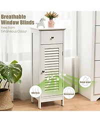 Gymax Bathroom Floor Storage Cabinet Side Wooden Organizer with Drawer and Shutter Door