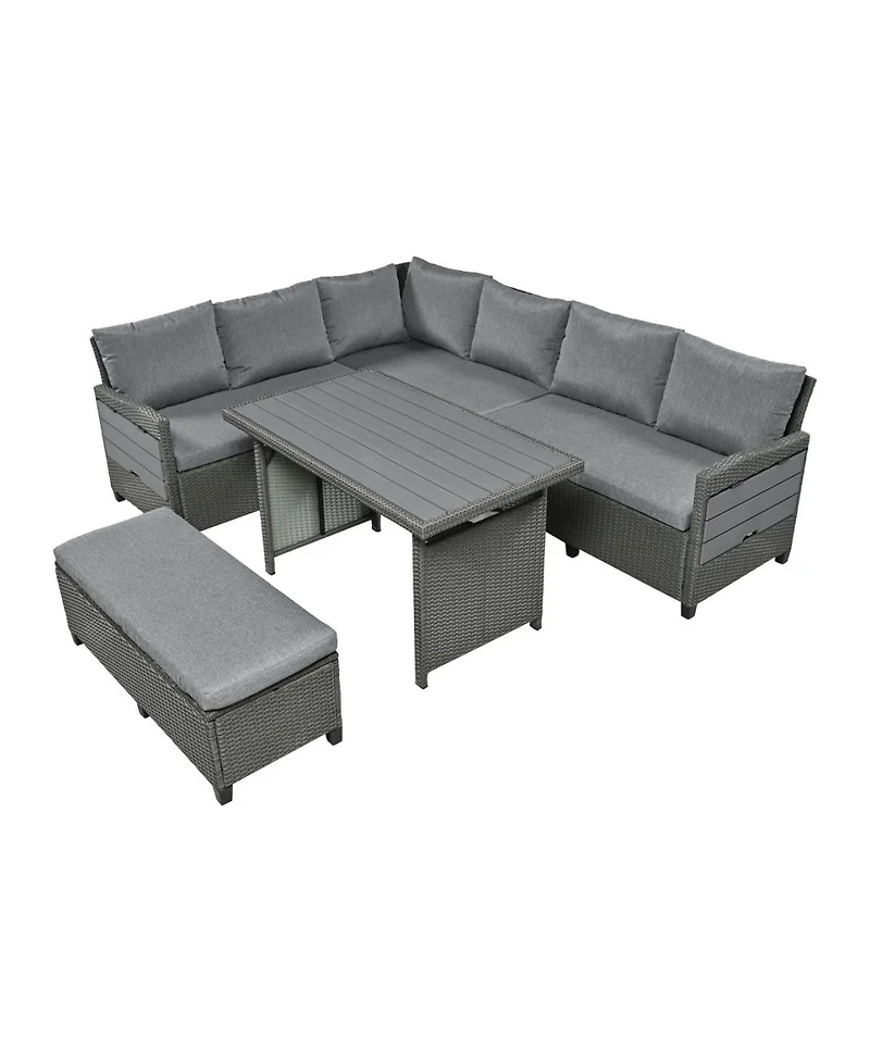 Asagikoiai 5-Piece Rattan L-Shaped Outdoor Sectional Sofa Set with Coffee and Side Tables-Asagikoiai