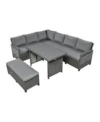 Asagikoiai 5-Piece Rattan L-Shaped Outdoor Sectional Sofa Set with Coffee and Side Tables-Asagikoiai