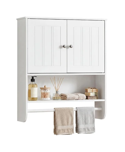 Gymax Bathroom Wall Cabinet Wall Mounted Medicine Cabinet with Towel Bar and Shelf