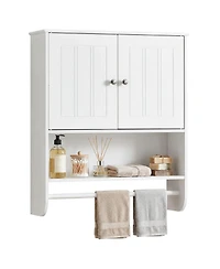 Gymax Bathroom Wall Cabinet Wall Mounted Medicine Cabinet with Towel Bar and Shelf