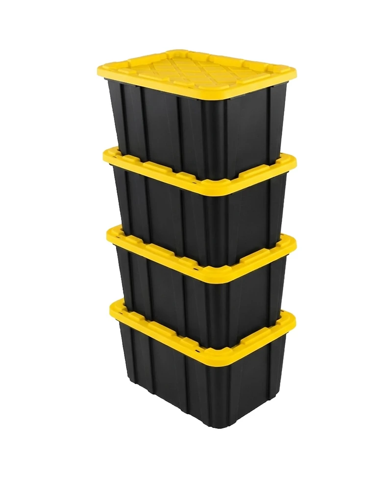 Sterilite 27 Gallon Industrial Stackable Storage Tote Lidded Containers, 4 Pack