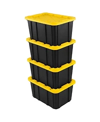 Sterilite 27 Gallon Industrial Stackable Storage Tote Lidded Containers, 4 Pack