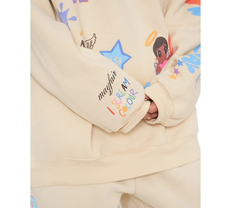 Mayfair Juniors' Angels Lead Graphic Oversized Fleece Crewneck Sweatshirt
