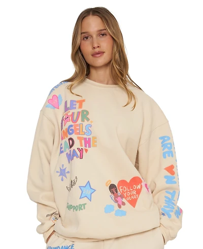 Mayfair Juniors' Angels Lead Graphic Oversized Fleece Crewneck Sweatshirt