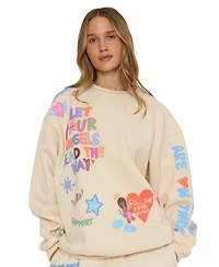 Mayfair Juniors' Angels Lead Graphic Oversized Fleece Crewneck Sweatshirt