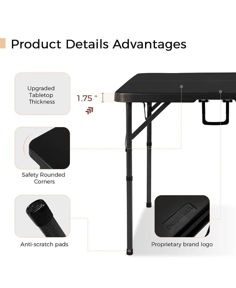 Piscifun Folding Card Table Square Portable Detachable Dual Height Adjustable Heavy Duty Indoor Outdoor Dining Game Picnic