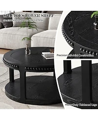 The Pop Home 31.5" Round Coffee Table, 2-Tier Solid Wood Accent Table with Shelf