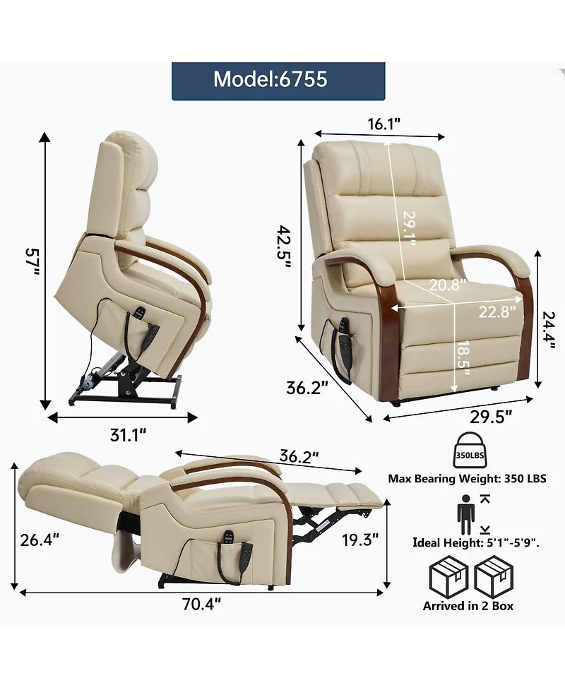 Maison Boucle Faux Leather Power Lift Chair for Elderly with Heat and Massage, Dual Motor Infinite Position Electric Recliner Solid Wood Armrests