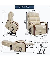 Maison Boucle Faux Leather Power Lift Chair for Elderly with Heat and Massage, Dual Motor Infinite Position Electric Recliner Solid Wood Armrests