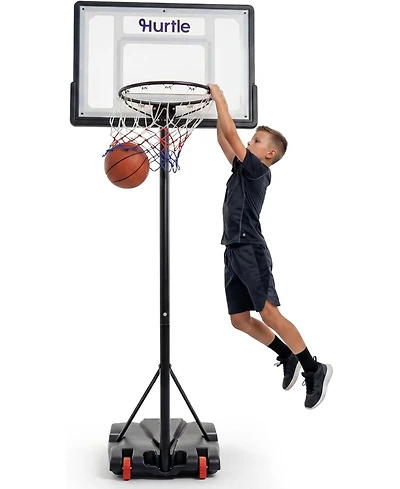 Hurtle Kids Portable Basketball Hoop - Adjustable Indoor Outdoor Basketball Goal with Wheels and Backboard for Kids Play