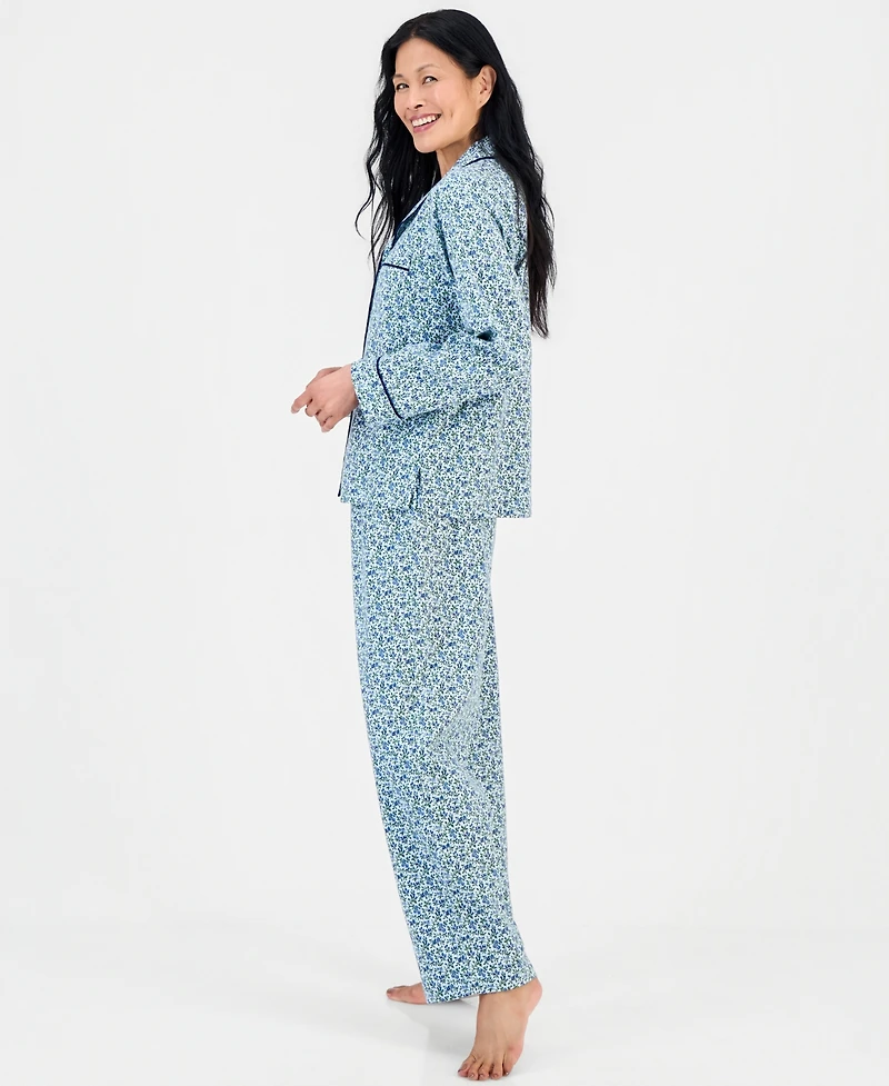 Charter Club Women's Cotton Flannel Long-Sleeve Notch Collar Pajama Top and Pants Set, Macy's Exclusive
