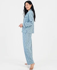 Charter Club Women's Cotton Flannel Long-Sleeve Notch Collar Pajama Top and Pants Set, Macy's Exclusive