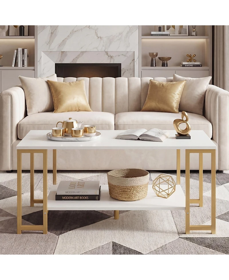 Costway 2-Tier Coffee Table, Modern Accent Table with Open Storage Shelf