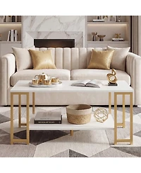 Costway 2-Tier Coffee Table, Modern Accent Table with Open Storage Shelf