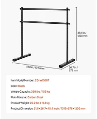 Sevorley Freestanding Double Ballet Barre, 4 Ft Portable Dance Stretch Bar, 10-Level Adjustable