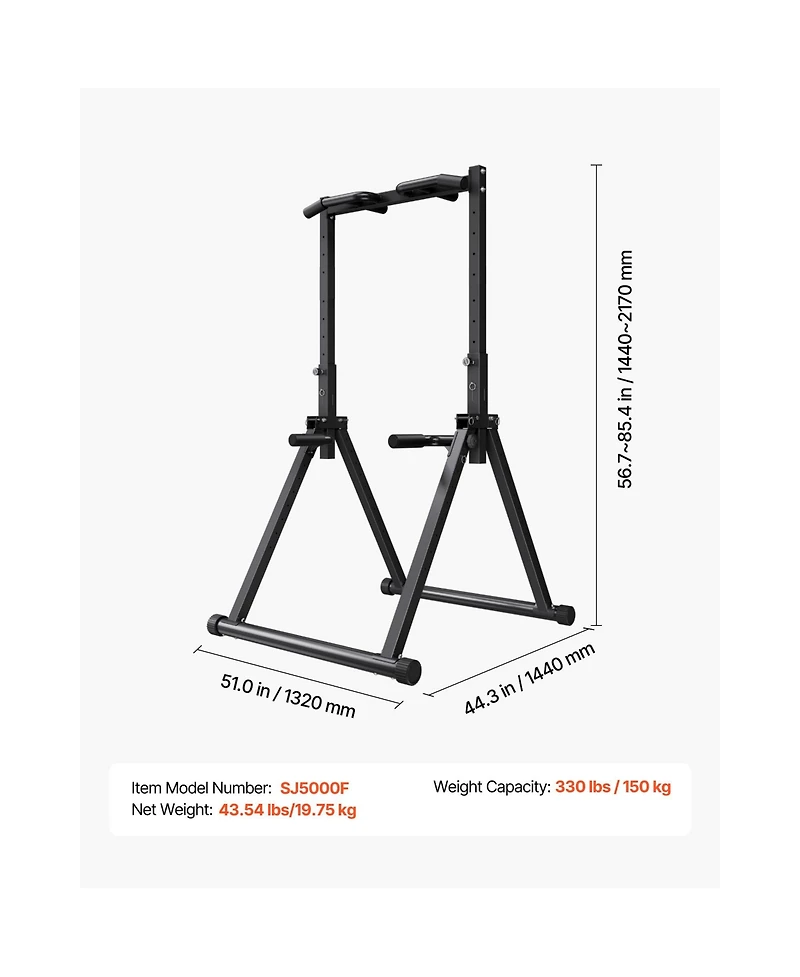 Sevorley Freestanding Foldable Pull-Up and Dip Station, 9-Level Height, 330 lb Capacity