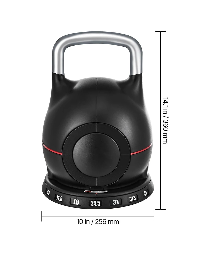 Sevorley Adjustable Kettlebell with 7 Weight Levels (5-44 lb), Die-Cast Aluminum and Abs for Full-Body Training