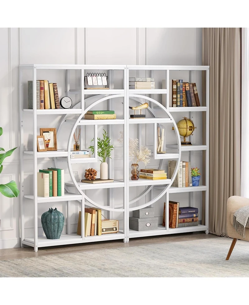 Tribesigns 5 Tier Industrial Bookshelf Set of 2, Freestanding Tall Bookshelves Display Shelf Storage Organizer with 9-Open Storage Shelf