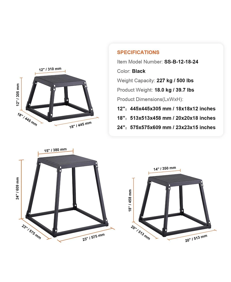 Sevorley Steel Plyo Box Set, 12/18/24 in Plyometric Jump Boxes for Home Gym Training