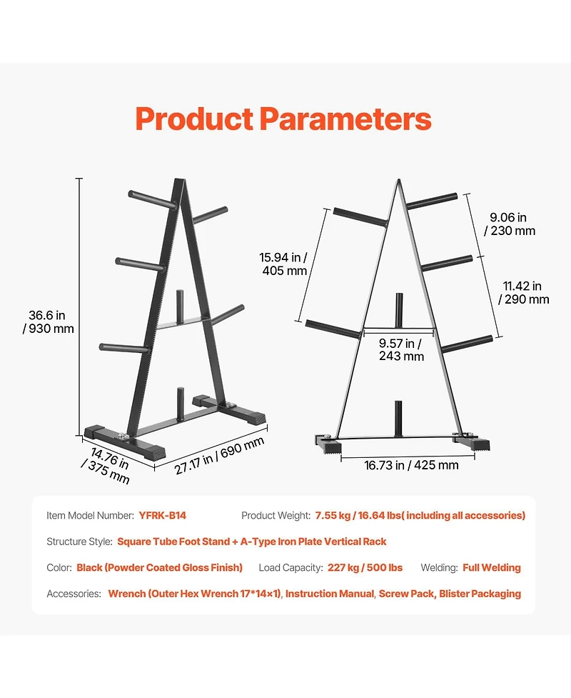Sevorley A-Frame Weight Plate Tree for 1-Inch Plates, 500 lb Capacity Storage Rack