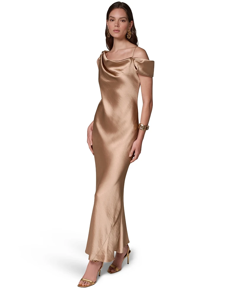 Donna Karan New York Women's Satin Asymmetrical Cowl Neck Dress
