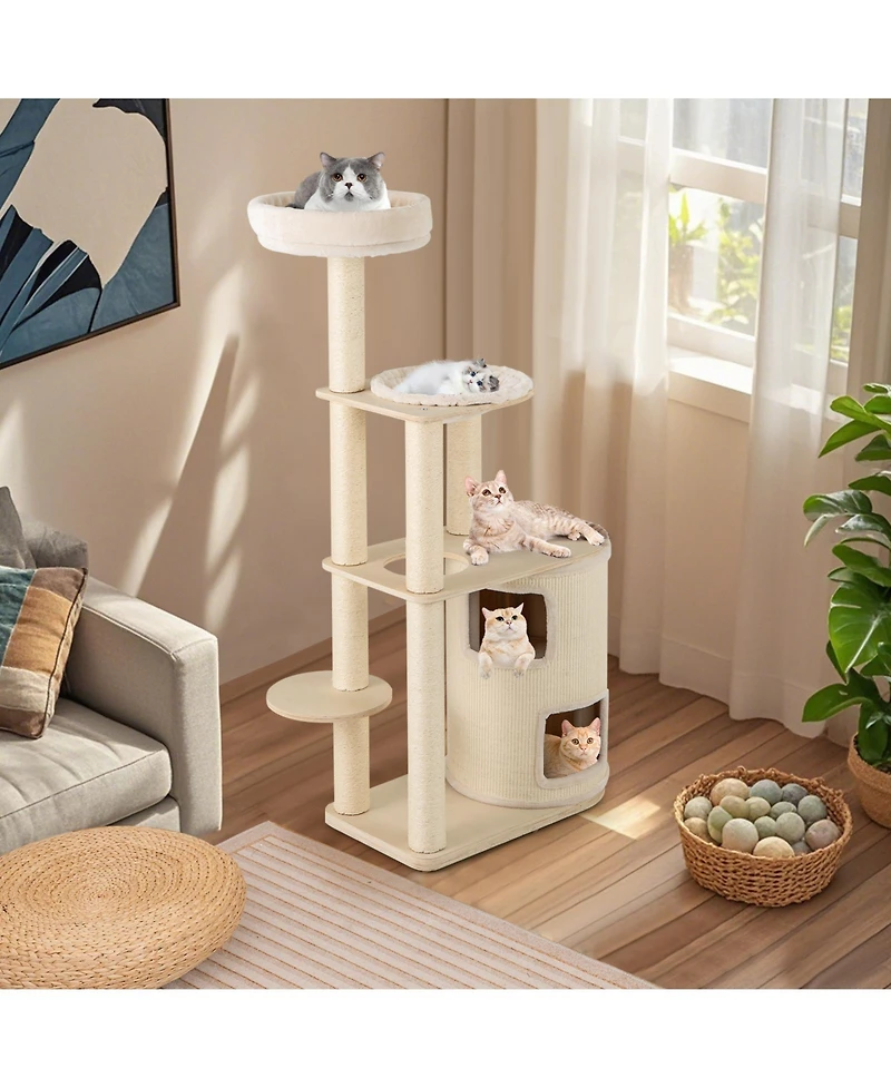 Gymax Modern Cat Tree for Indoor Cats With 2-Story Condo Sisal Scratching Posts and Mat