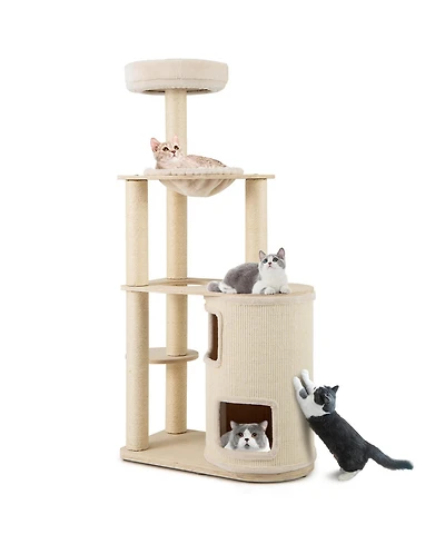 Gymax Modern Cat Tree for Indoor Cats With 2-Story Condo Sisal Scratching Posts and Mat
