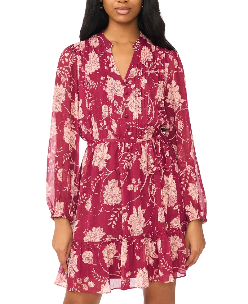 Msk Petite Belted Short-Sleeve Chiffon Shirt Dress