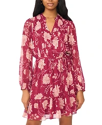Msk Petite Belted Short-Sleeve Chiffon Shirt Dress