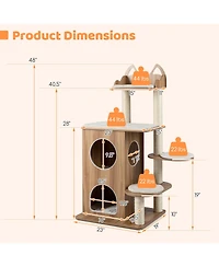 Gymax Wooden Cat Tree 48'' Cat Tower for Indoor Cats With 2-floor Condo Cute Top Perch
