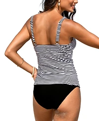 Cupshe Women's Wrapped Tankini Top & Tropical Mid-Rise Bottoms Set