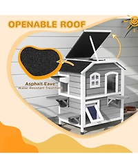 Ruie 2 Story Outdoor Cat House Weatherproof Wooden Feral Cat Shelter