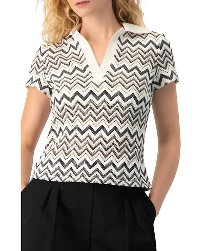 Ivonne Women's Chevron Knit Collared Polo Blouse