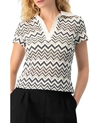 Ivonne Women's Chevron Knit Collared Polo Blouse