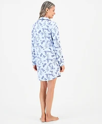 Charter Club Women's Long-Sleeve Button-Front Notched Sleep Shirt, Macy's Exclusive