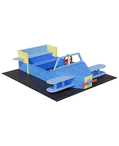homfan Airplane Themed Wooden Sand and Water Table, Fir Wood Sandbox with Adjustable Rotatable Canopy for Kids Ages 3 to 8