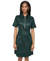 Dkny Women's Short Sleeve Collared Front-Zip A-Line Dress
