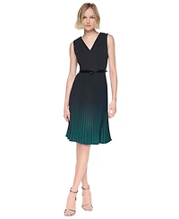 Dkny Women's Sleeveless V-Neck Ombre Pleated Dress