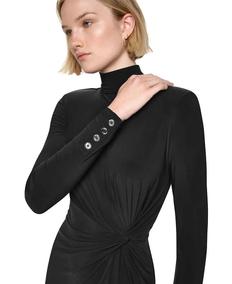 Dkny Women's Short Bubble Sleeve V-Neck Fit and Flare Dress