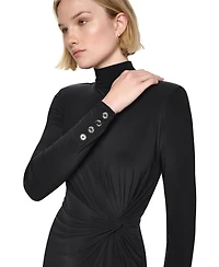 Dkny Women's Short Bubble Sleeve V-Neck Fit and Flare Dress