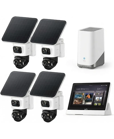 eufyCam S4 4-Cam Kit and Smart Display E10,4K Solar Camera Wireless Outdoor 360degree(s) View Ai Recognition 8X Zoom 0 Monthly Fee